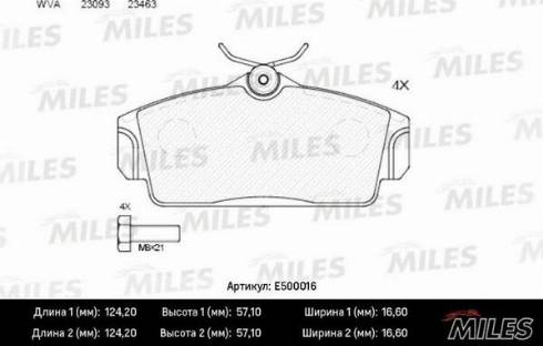 Miles E500016 - Гальмівні колодки, дискові гальма autocars.com.ua
