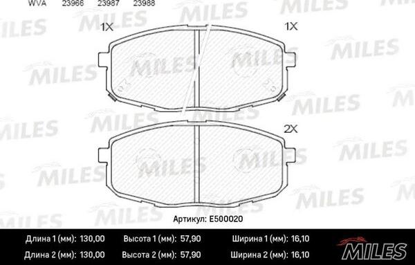 Miles E500020 - Тормозные колодки, дисковые, комплект avtokuzovplus.com.ua
