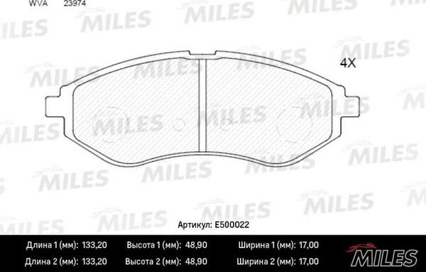 Miles E500022 - Тормозные колодки, дисковые, комплект avtokuzovplus.com.ua