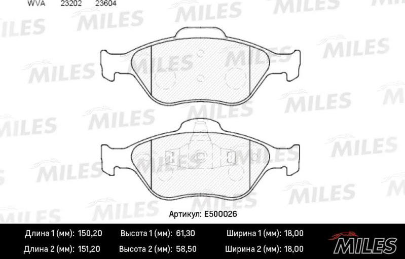 Miles E500026 - Гальмівні колодки, дискові гальма autocars.com.ua