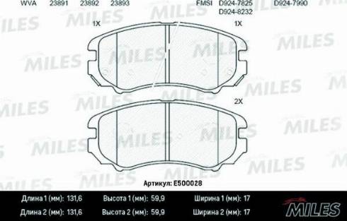 Miles E500028 - Тормозные колодки, дисковые, комплект avtokuzovplus.com.ua