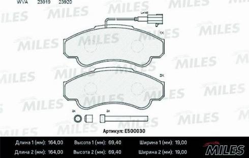 Miles E500030 - Гальмівні колодки, дискові гальма autocars.com.ua