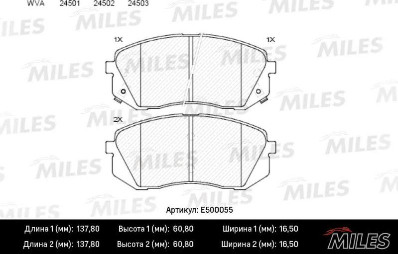 Miles E500055 - Тормозные колодки, дисковые, комплект avtokuzovplus.com.ua