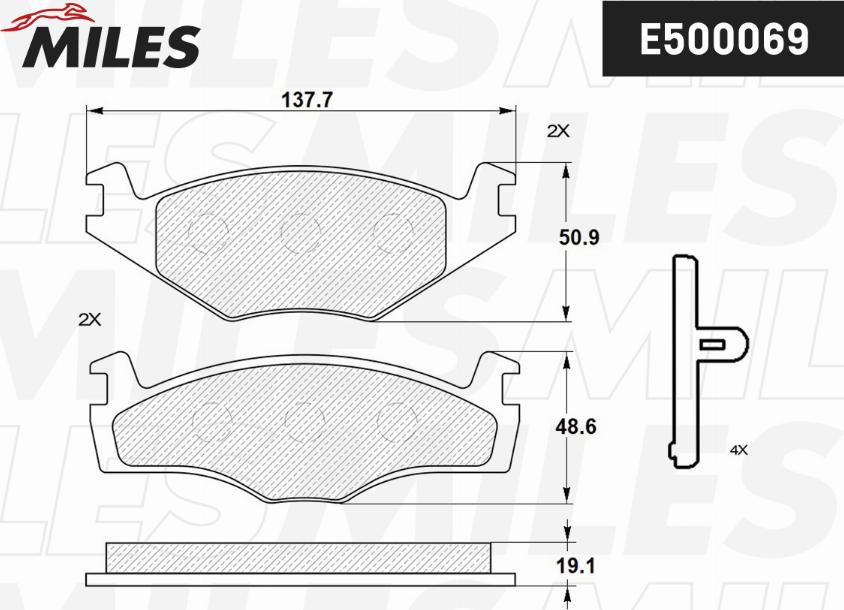 Miles E500069 - Гальмівні колодки, дискові гальма autocars.com.ua