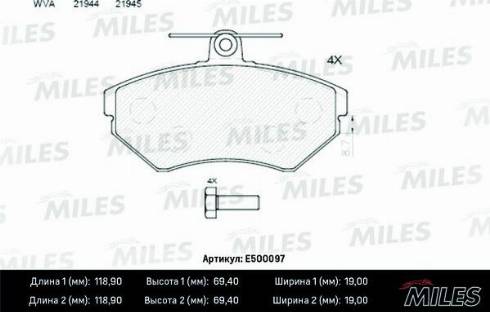 Miles E500097 - Гальмівні колодки, дискові гальма autocars.com.ua