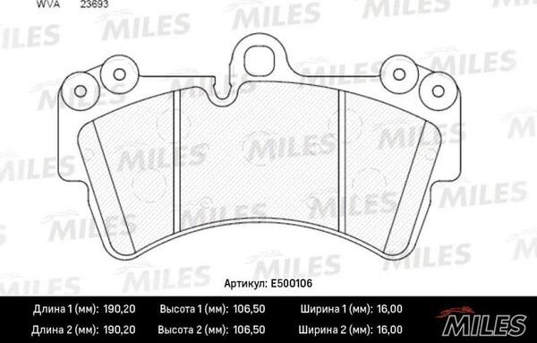 Miles E500106 - Гальмівні колодки, дискові гальма autocars.com.ua