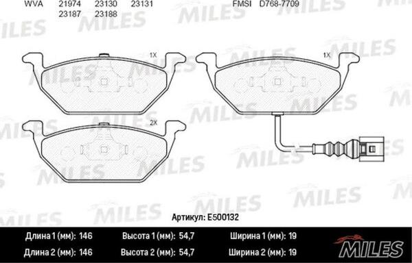 Miles E500132 - Тормозные колодки, дисковые, комплект avtokuzovplus.com.ua