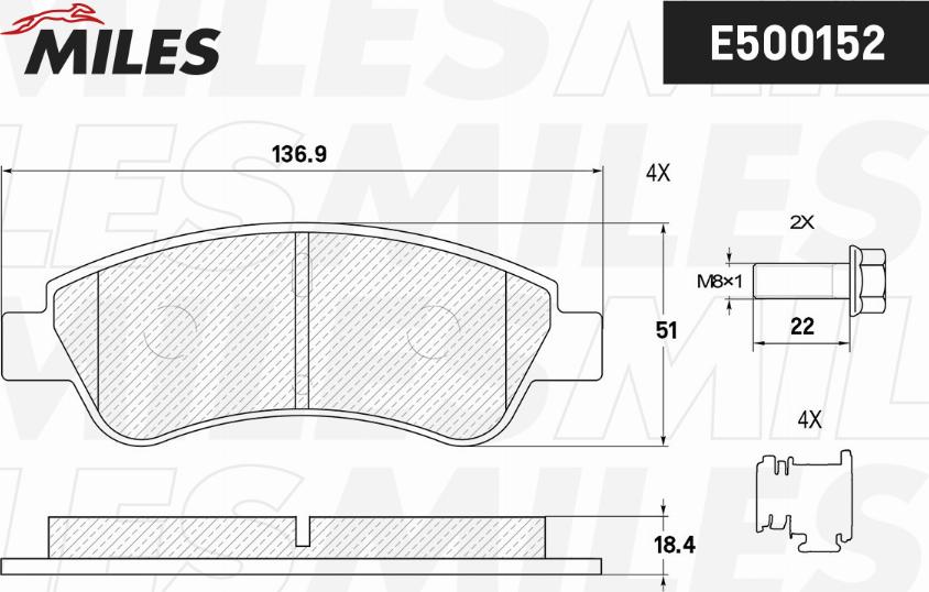 Miles E500152 - Гальмівні колодки, дискові гальма autocars.com.ua