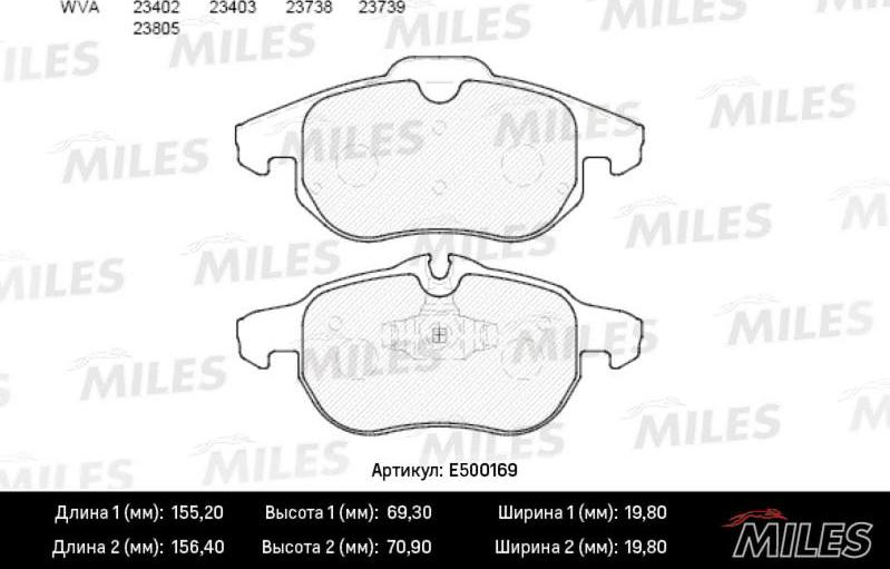 Miles E500169 - Тормозные колодки, дисковые, комплект avtokuzovplus.com.ua