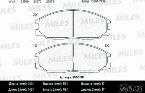 Miles E500179 - Гальмівні колодки, дискові гальма autocars.com.ua