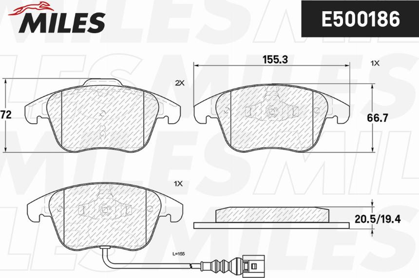 Miles E500186 - Тормозные колодки, дисковые, комплект avtokuzovplus.com.ua