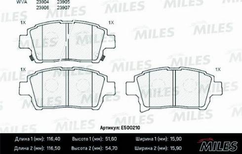 Miles E500210 - Гальмівні колодки, дискові гальма autocars.com.ua