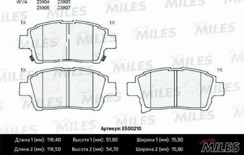 Miles E500210 - Тормозные колодки, дисковые, комплект avtokuzovplus.com.ua