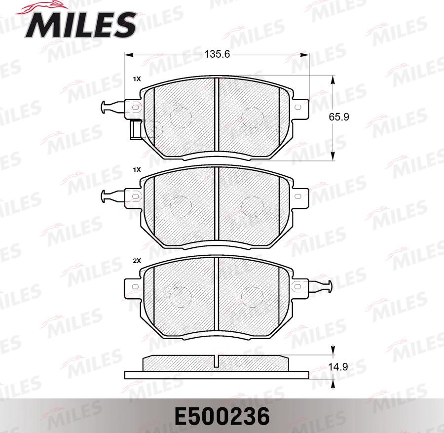 Miles E500236 - Тормозные колодки, дисковые, комплект avtokuzovplus.com.ua