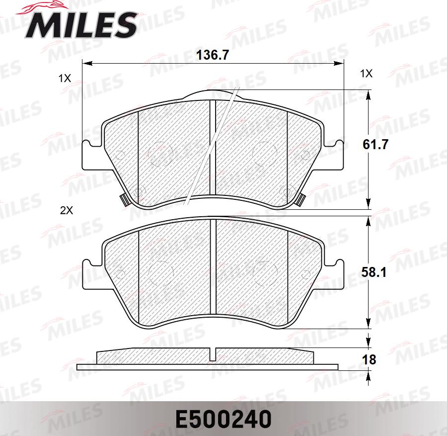 Miles E500240 - Гальмівні колодки, дискові гальма autocars.com.ua