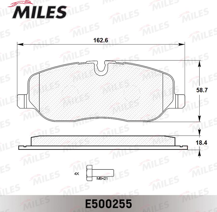 Miles E500255 - Тормозные колодки, дисковые, комплект avtokuzovplus.com.ua