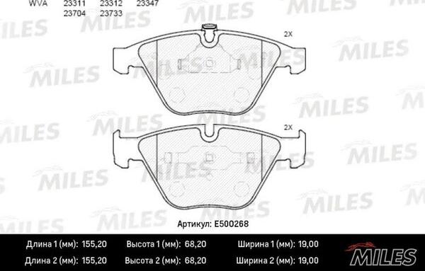 Miles E500268 - Гальмівні колодки, дискові гальма autocars.com.ua