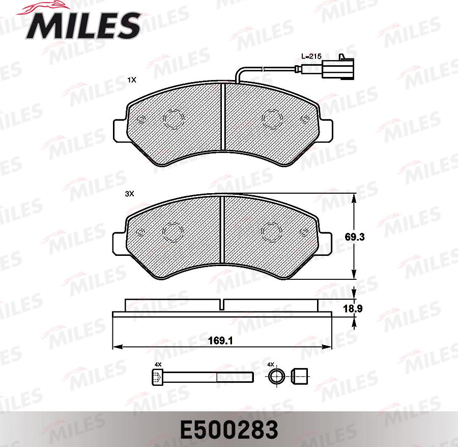 Miles E500283 - Гальмівні колодки, дискові гальма autocars.com.ua