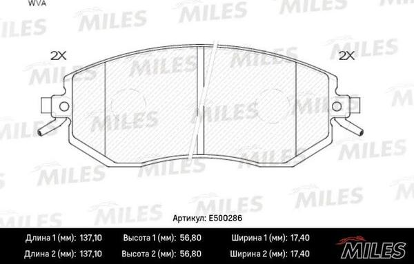 Miles E500286 - Тормозные колодки, дисковые, комплект avtokuzovplus.com.ua