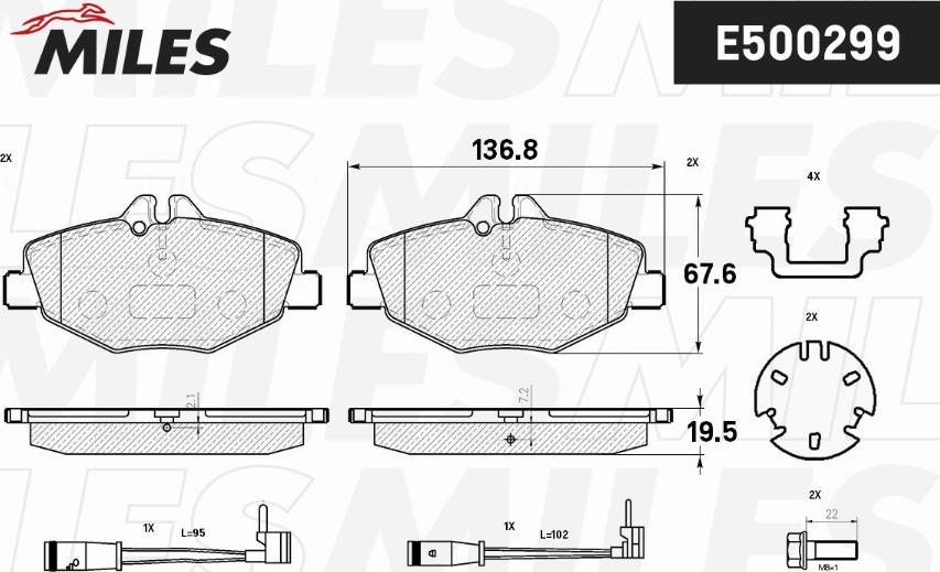 Miles E500299 - Гальмівні колодки, дискові гальма autocars.com.ua