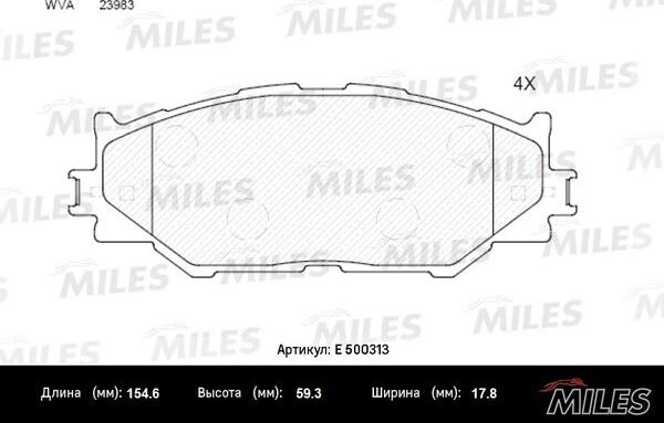 Miles E500313 - Гальмівні колодки, дискові гальма autocars.com.ua