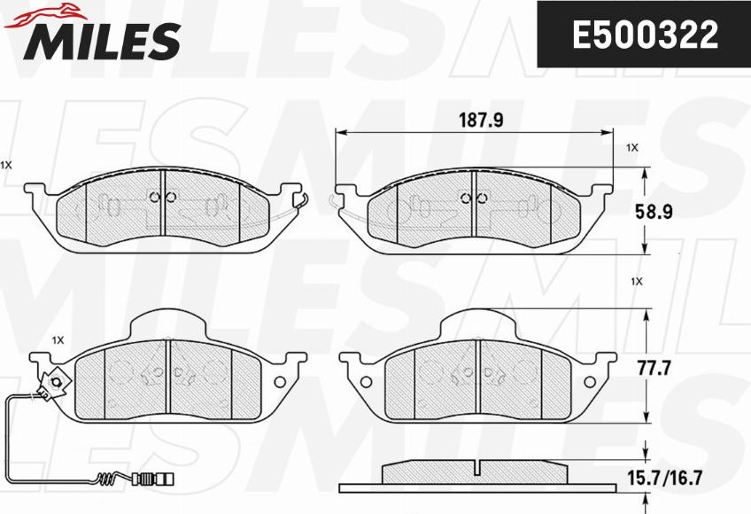 Miles E500322 - Гальмівні колодки, дискові гальма autocars.com.ua