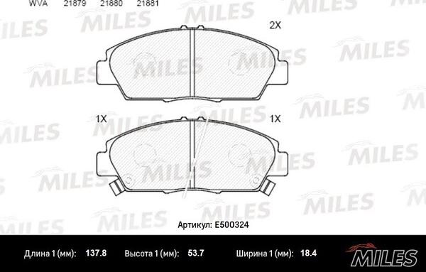 Miles E500324 - Гальмівні колодки, дискові гальма autocars.com.ua