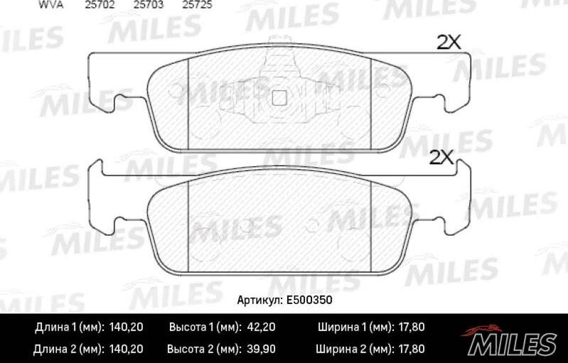 Miles E500350 - Тормозные колодки, дисковые, комплект avtokuzovplus.com.ua