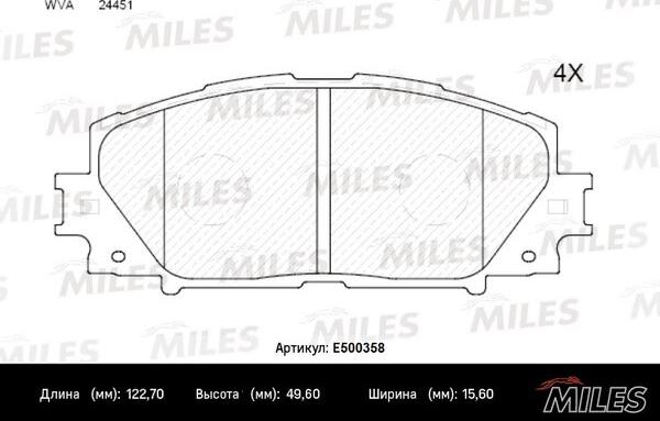 Miles E500358 - Тормозные колодки, дисковые, комплект avtokuzovplus.com.ua