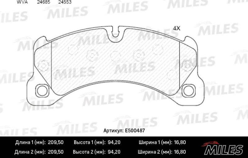 Miles E500487 - Гальмівні колодки, дискові гальма autocars.com.ua