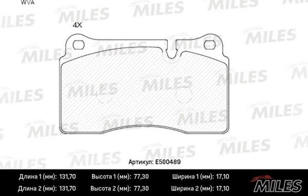 Miles E500489 - Тормозные колодки, дисковые, комплект avtokuzovplus.com.ua