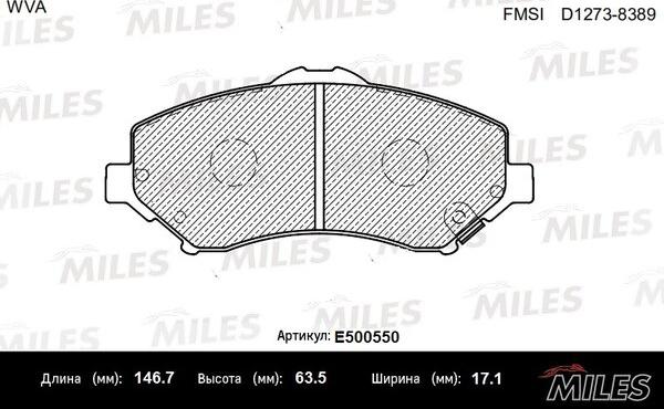 Miles E500550 - Гальмівні колодки, дискові гальма autocars.com.ua