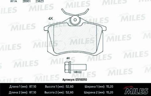 Miles E510010 - Гальмівні колодки, дискові гальма autocars.com.ua