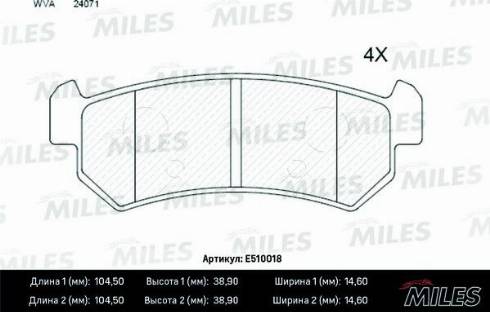 Miles E510018 - Тормозные колодки, дисковые, комплект avtokuzovplus.com.ua