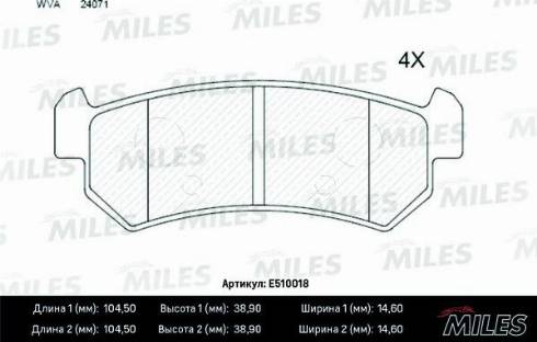 Miles E510018 - Гальмівні колодки, дискові гальма autocars.com.ua