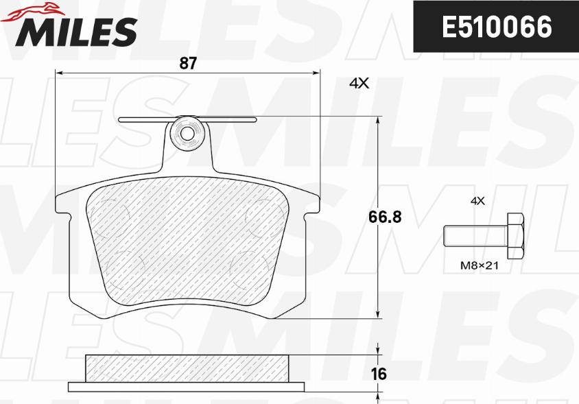 Miles E510066 - Тормозные колодки, дисковые, комплект avtokuzovplus.com.ua