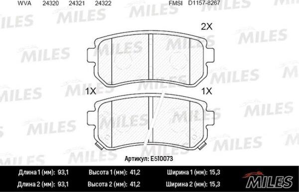 Miles E510073 - Тормозные колодки, дисковые, комплект avtokuzovplus.com.ua