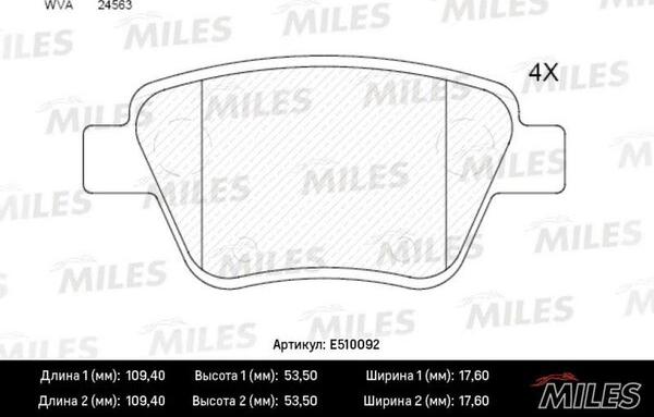 Miles E510092 - Гальмівні колодки, дискові гальма autocars.com.ua