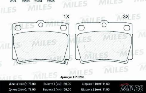 Miles E510230 - Гальмівні колодки, дискові гальма autocars.com.ua