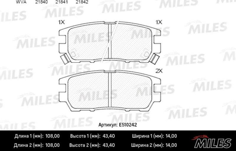 Miles E510242 - Гальмівні колодки, дискові гальма autocars.com.ua