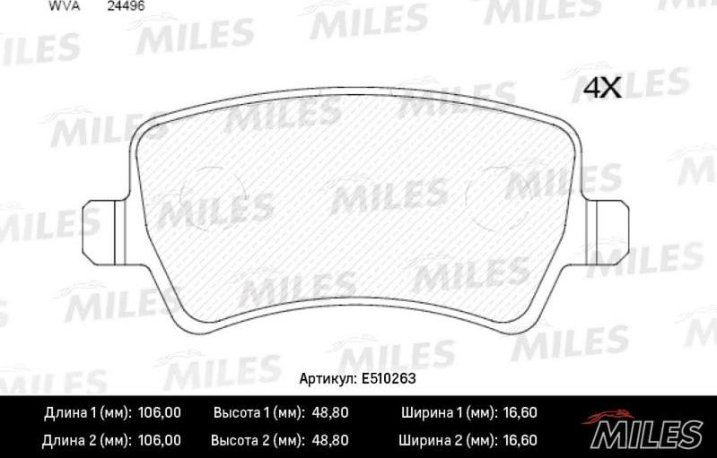 Miles E510263 - Тормозные колодки, дисковые, комплект avtokuzovplus.com.ua