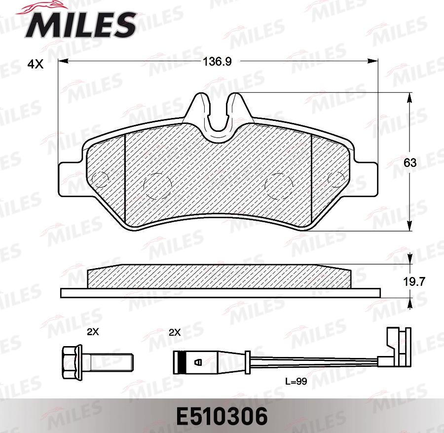 Miles E510306 - Тормозные колодки, дисковые, комплект avtokuzovplus.com.ua