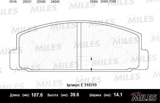 Miles E510319 - Гальмівні колодки, дискові гальма autocars.com.ua