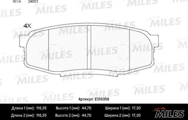 Miles E510356 - Гальмівні колодки, дискові гальма autocars.com.ua