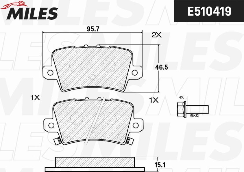 Miles E510419 - Тормозные колодки, дисковые, комплект avtokuzovplus.com.ua