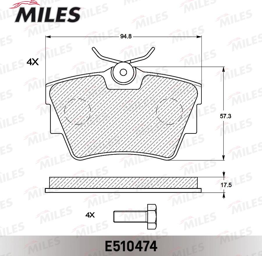 Miles E510474 - Гальмівні колодки, дискові гальма autocars.com.ua