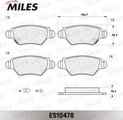 Miles E510478 - Гальмівні колодки, дискові гальма autocars.com.ua