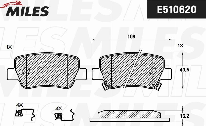 Miles E510620 - Тормозные колодки, дисковые, комплект avtokuzovplus.com.ua