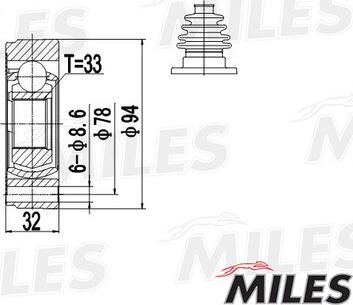 Miles GA10001 - ШРУС AUDI 100-80 1.6-1.8 76-91 внутр. autodnr.net