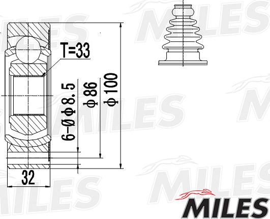 Miles GA10007 - Шарнирный комплект, ШРУС, приводной вал avtokuzovplus.com.ua